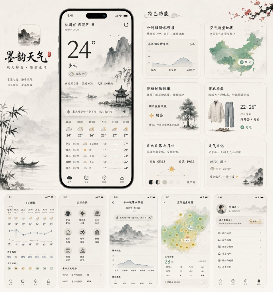 雨墨天气 UI 设计全览